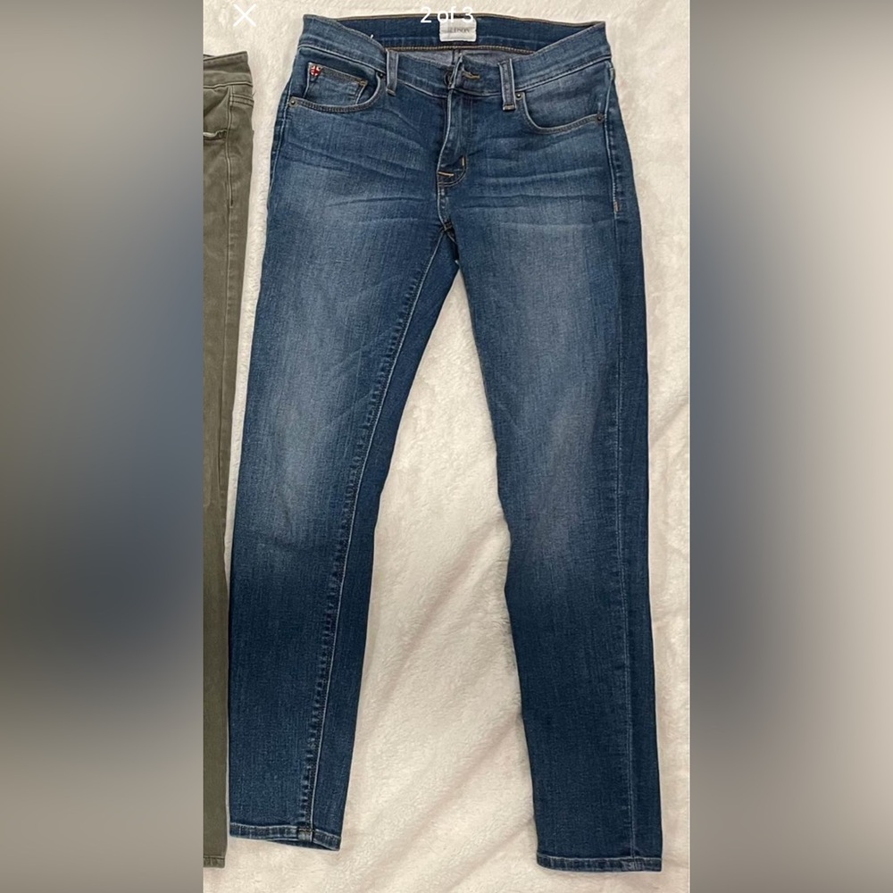 Hudson jeans, low rise, skinny, dark distressed wash, size 00/24